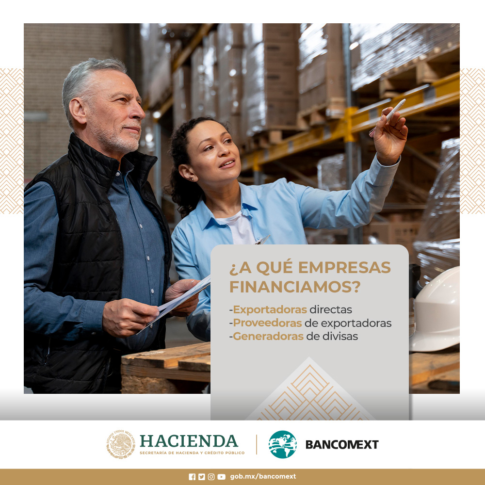 bancomext's tweet photo. En @bancomext #Financiamos💰 a las empresas mexicanas 🇲🇽 que:
➡️Exportan directamente
➡️Son proveedoras de exportadoras
➡️Generan divisas
Consulta nuestros productos y servicios financieros👉 https://t.co/TBHFJLZamN https://t.co/qSDFk8Yy1I