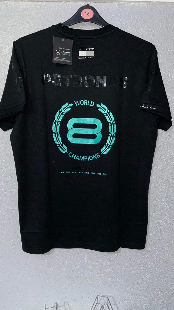 Samueljoness94's tweet photo. New top arrived today 8time world champions!  Can’t wait for silverstone 2022!! @LewisHamilton @GeorgeRussell63 @MercedesAMGF1 https://t.co/wHNQ5IYVU2