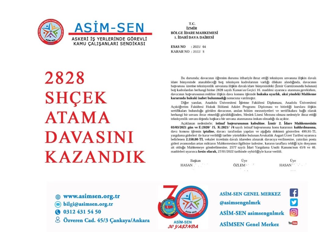 asimsengnlmrk's tweet photo. 2828 SHÇEK Atama davasını kazandık! #shçek #asimsen #dava
https://t.co/dH1xTeLD0H https://t.co/mJ3vej6eE4