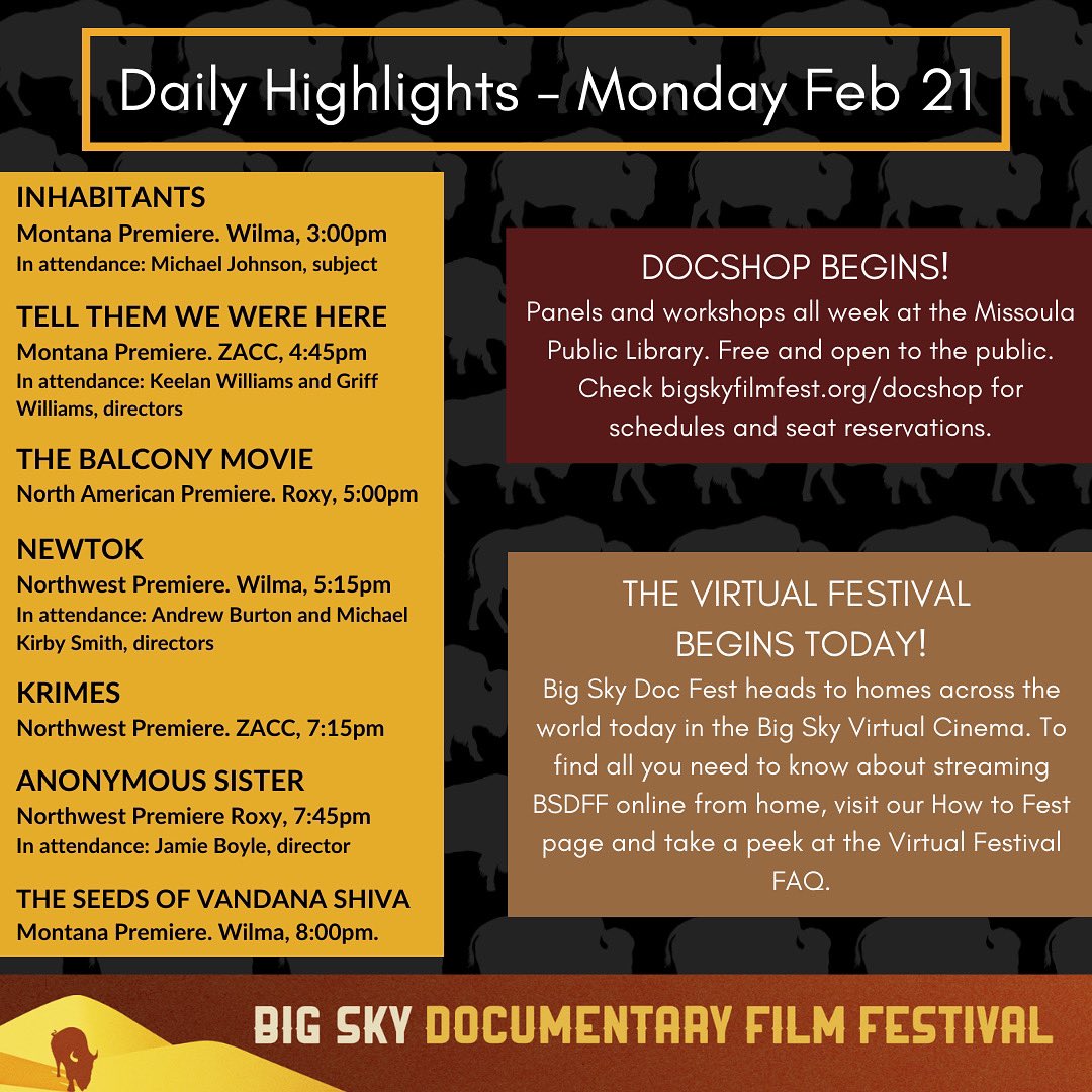 BigSkyDocFest's tweet photo. #bigskydocfest highlights of the day!

#bsdff #bsdff22 #missoula #montana #filmfestival #documentary https://t.co/BQ3Ynk2sd5