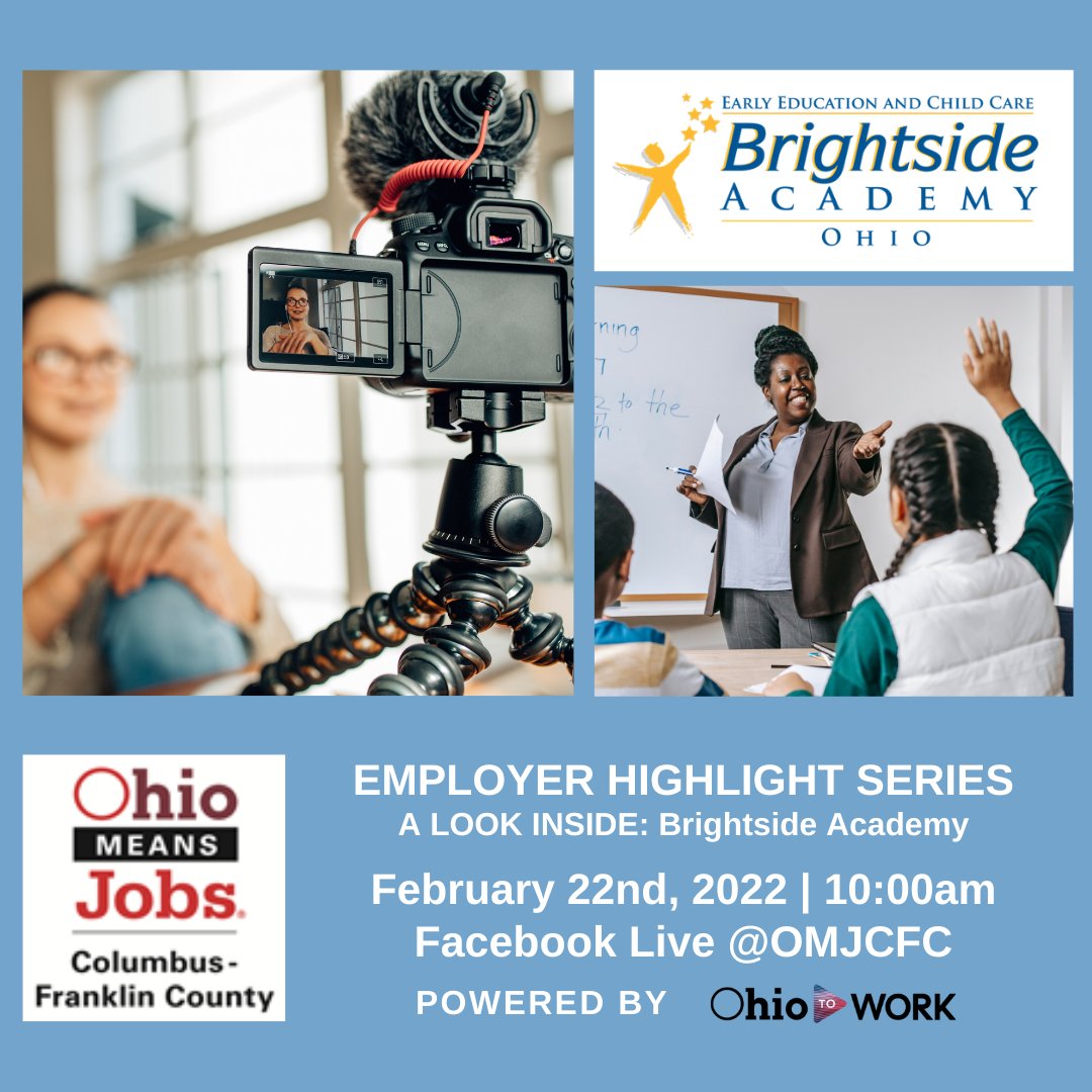 OMJCFC's tweet photo. Be sure to join us tomorrow, February 22nd, at 10:00 AM for the next episode in our Employer Highlight Series! Representatives from Brightside Academy of Ohio will be joining us to discuss their organization culture, benefits, available positions and more! See you then.
#OMJCFC https://t.co/RwRHCod41x