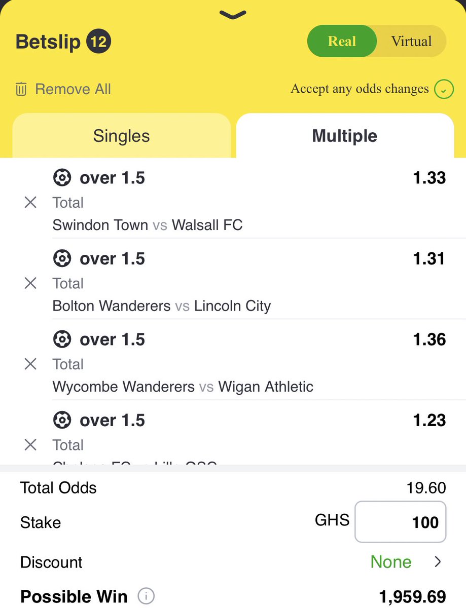 3 solid slips for Tuesday. Stake all 3 slips but bet responsibly.🙏🏾

1st slip (19 odds) Code👉🏾masfyv
2nd slip (19 odds) Code👉🏾mltpta
3rd slip (17 odds) Code👉🏾mzhumm

If you still don’t have a Bangbet account register here👉🏾 bit.ly/3orWhhD