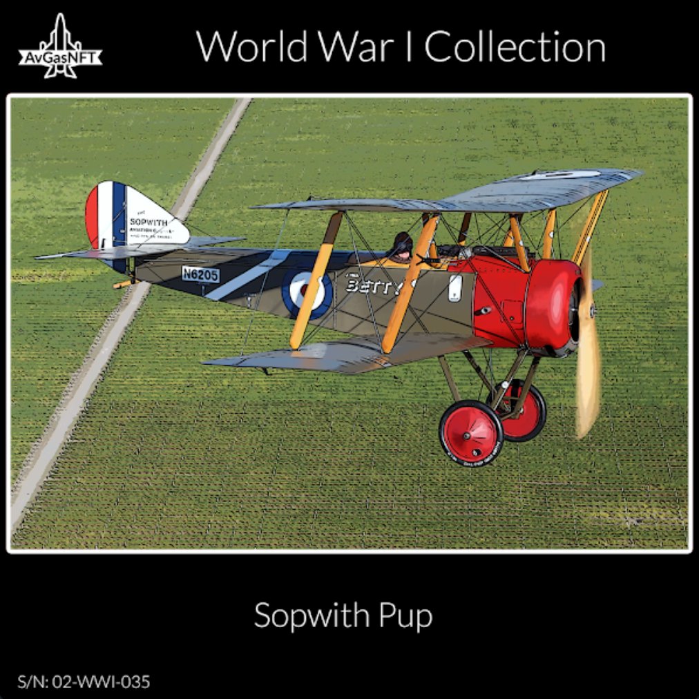 NFT 02-WWI-035

The Sopwith Pup was built in large numbers by the Sopwith Aviation Co Ltd of Kingston-on-Thames and the type was used both in fighting and training roles. 

AvGasNFT is the premier aviation NFT collection.

opensea.io/avgasnft?tab=c…

#NFTs #nftart #NFTCollection