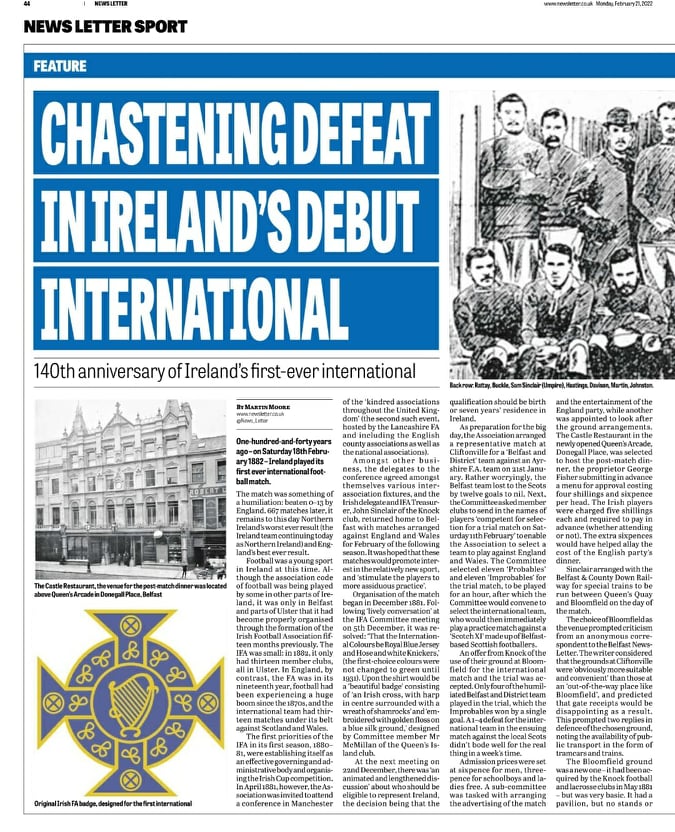 ourweecountry's tweet photo. An excellent article by Martin Moore in todays News Letter about our first international game 140 years ago last weekend. #GAWA https://t.co/Hzq1P2Jozb