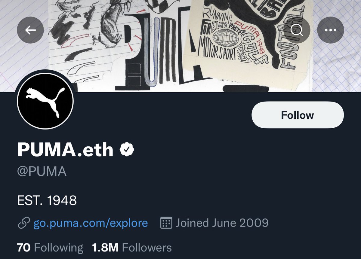 JUST IN: Puma has changed their name on Twitter to PUMA.eth