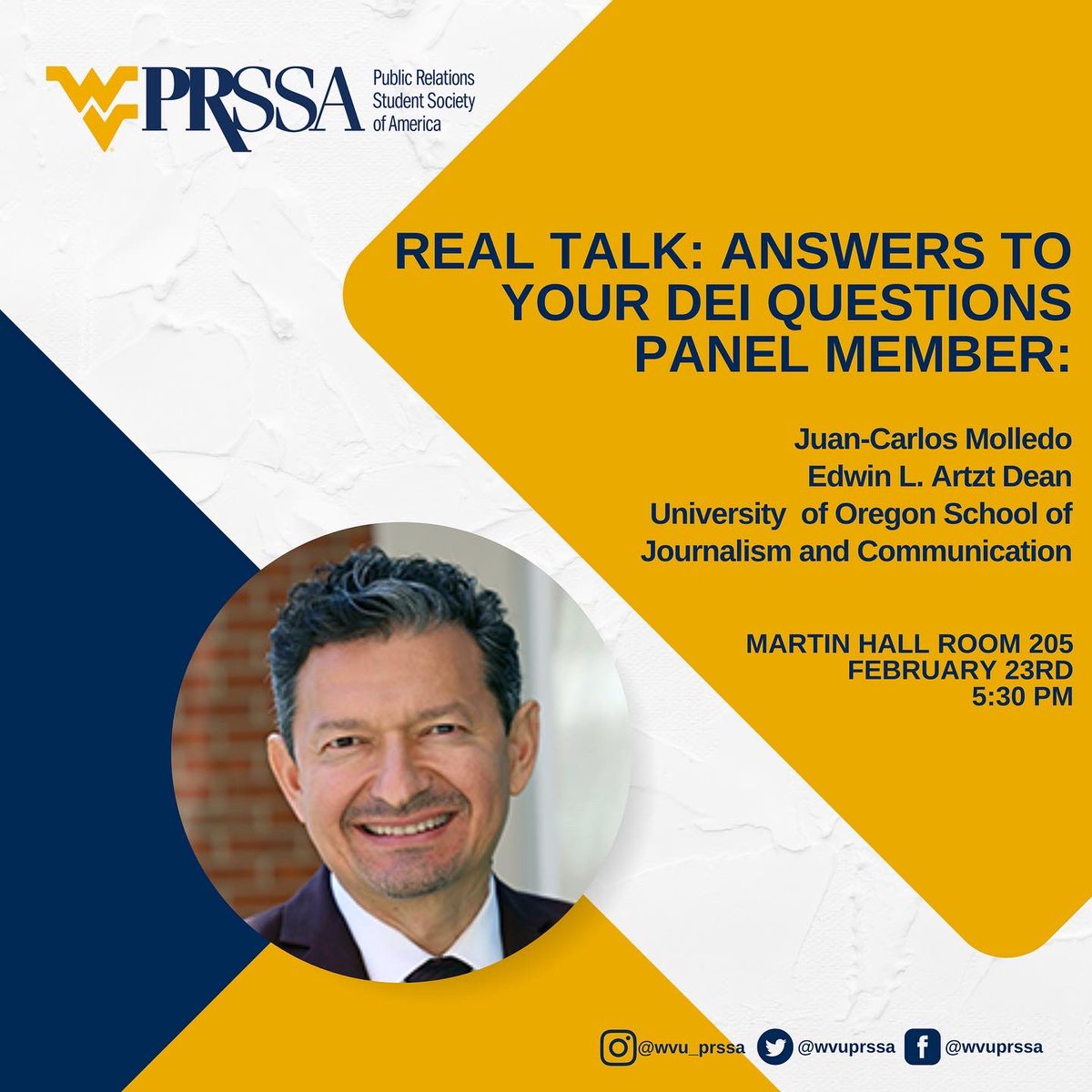 Join PRSSA this Wednesday for an evening of discussion on Diversity, Equity and Inclusion. Our panelists are here to share tools, strategies and lessons that can assist organizations on their DEI journey and answer any questions you may have!

We look forward to seeing you!