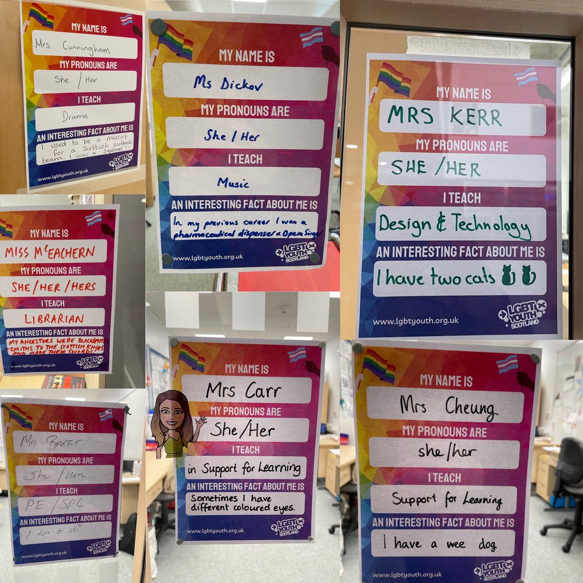 Take a look at our FABULOUS staff posters displayed all around the school! More will be posted tomorrow 🤩 @LGBTYS thanks for the resource. To us, any opportunity to start a conversation is a positive step in the right direction #RaiseTheBarr #LGBTHM22