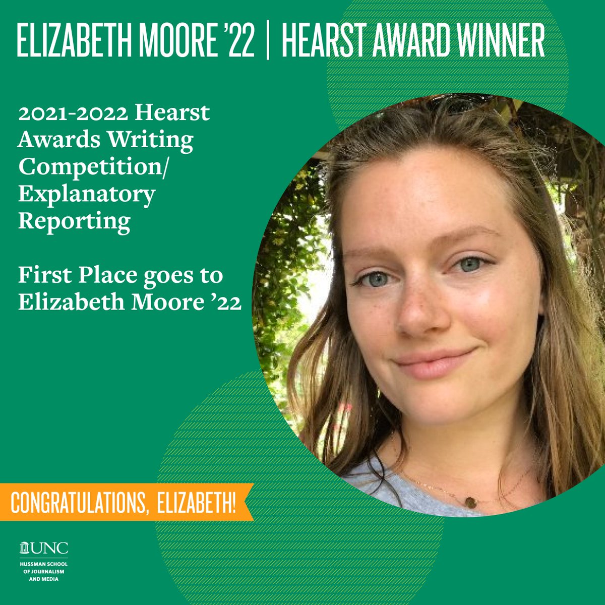 UNC Hussman School of Journalism and Media (@unchussman) on Twitter photo 🙌🏽 <a href="/elizltmoore/">Elizabeth L. T. Moore</a> ’22, #hearstawards2022 1️⃣st place winner in the national explanatory reporting category. This follows closely behind news of two #UNCHussman audio news and features victories (2️⃣ & 5️⃣); and 1️⃣st place wins in both features writing and narrative video storytelling. 🙌🏽 <a href="/elizltmoore/">Elizabeth L. T. Moore</a> ’22, #hearstawards2022 1️⃣st place winner in the national explanatory reporting category. This follows closely behind news of two #UNCHussman audio news and features victories (2️⃣ & 5️⃣); and 1️⃣st place wins in both features writing and narrative video storytelling.