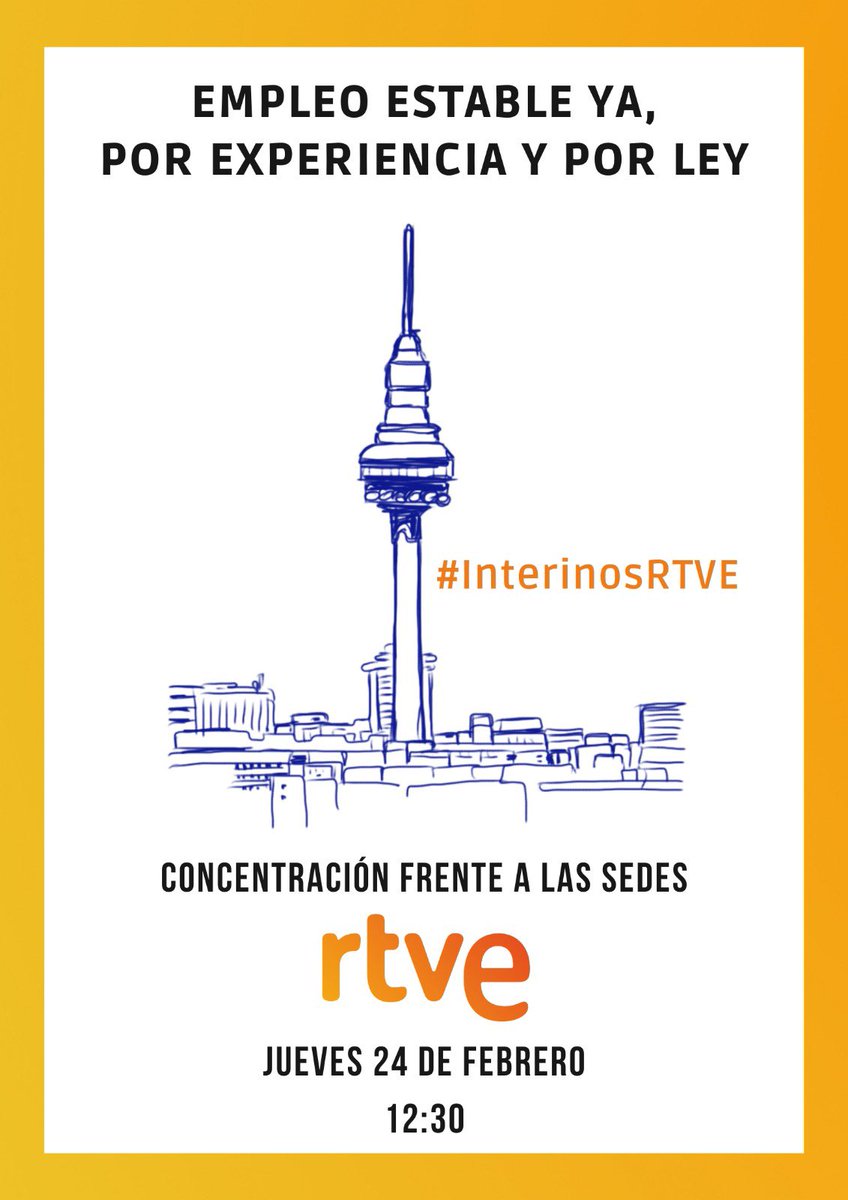 El tiempo va pasando y queremos una solución YA a la temporalidad de nuestros empleos. El jueves 24 a las 12:30 concentración en todas las sedes de RTVE. #InterinosRTVE