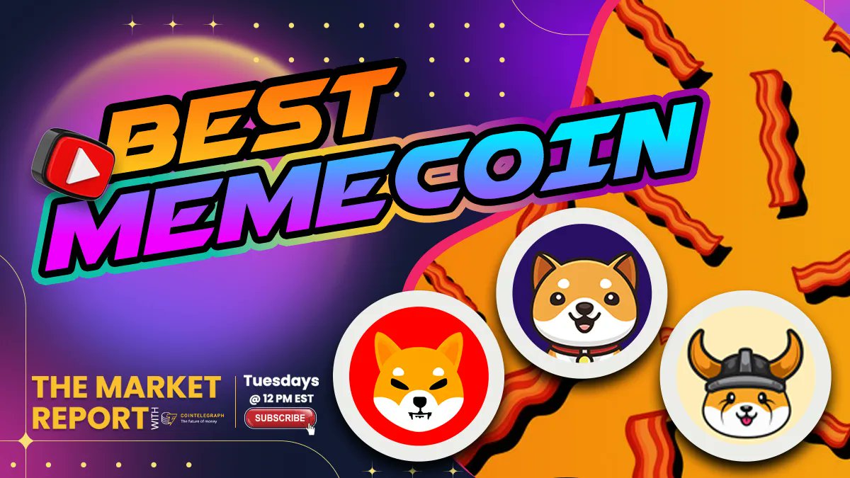 Cointelegraph's tweet photo. What's your favorite memecoin? 

Join The Market Report hosts @BY_DeFi, @forgeforth_, @CryptoDuality, and @noshitcoins discuss and pick *the* best memecoin! @RealFlokiInu @Shibtoken @dogecoin 

Tune in tomorrow at 12PM EST: https://t.co/ymkOzNH4ap https://t.co/G01aqzehFE