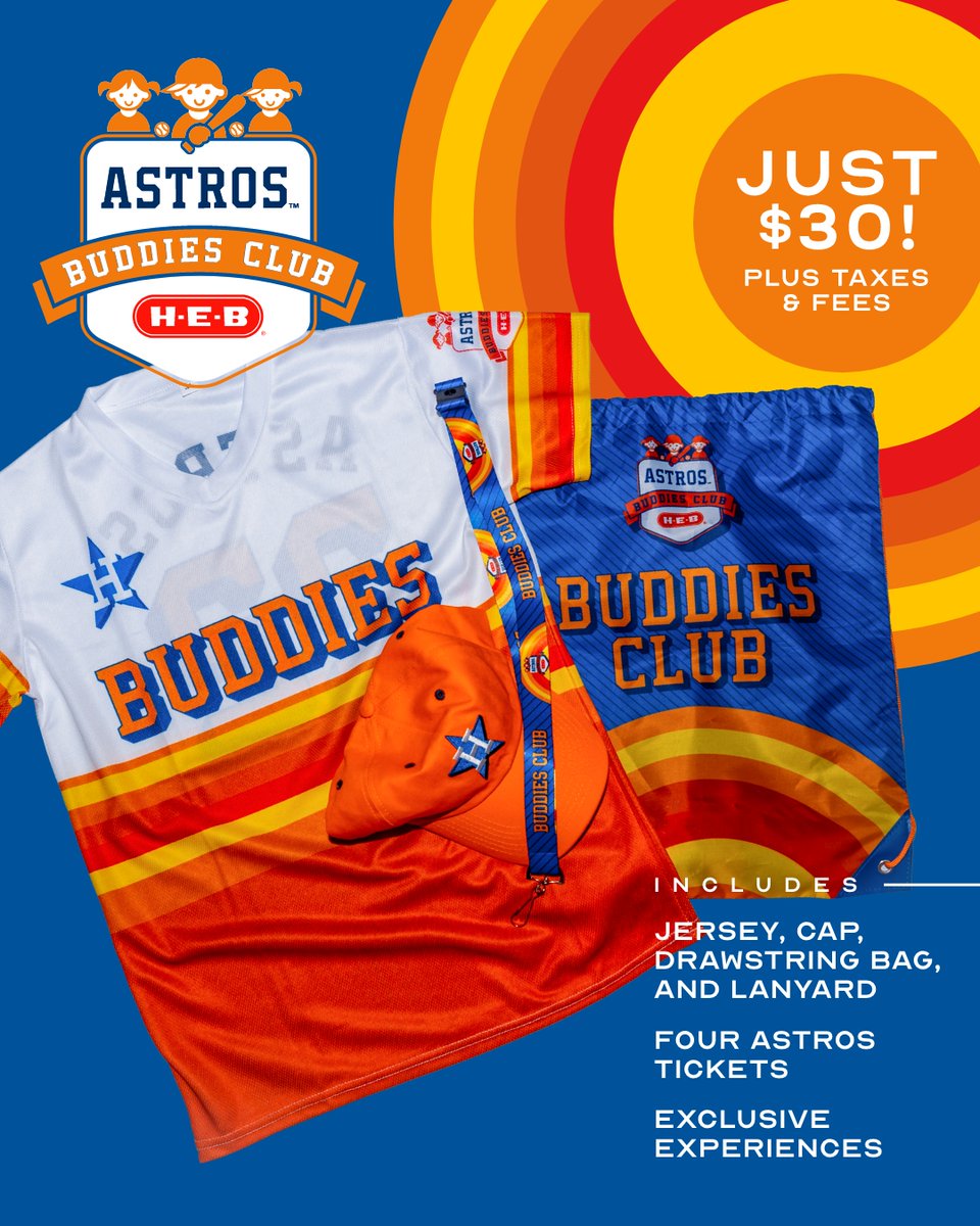 Houston Astros on X: For just $30, children 12 and under can join the 2022  Astros Buddies Club, presented by @HEB. This is the coolest way to show  your Astros pride. Buddies