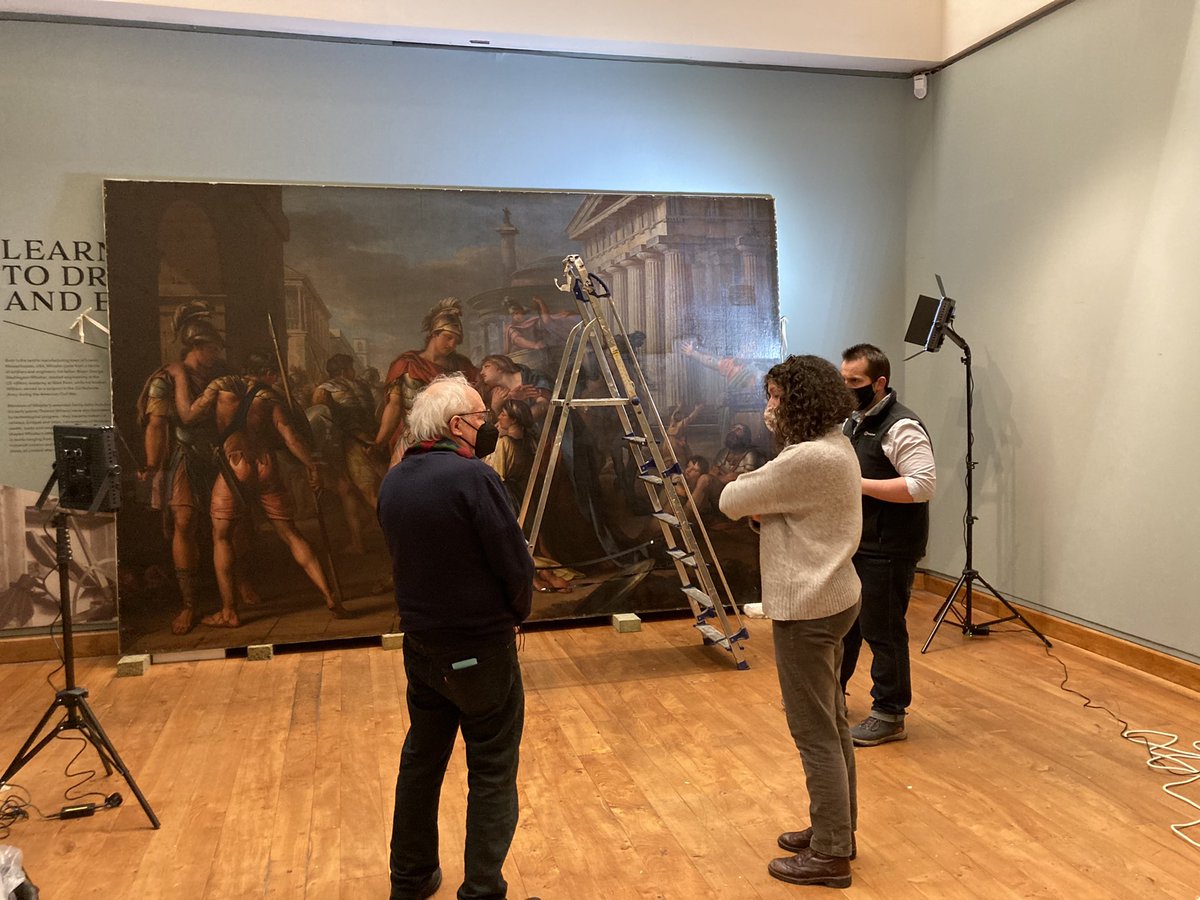 TAHG_Glasgow's tweet photo. Special day to have Matteo Rossi Doria with us @hunterian  as part of our @GettyFoundation #ConservingCanvas training project - as we discuss options for the structural treatment of Hectors Farewell to Andromache. https://t.co/vzF8fJGAYu