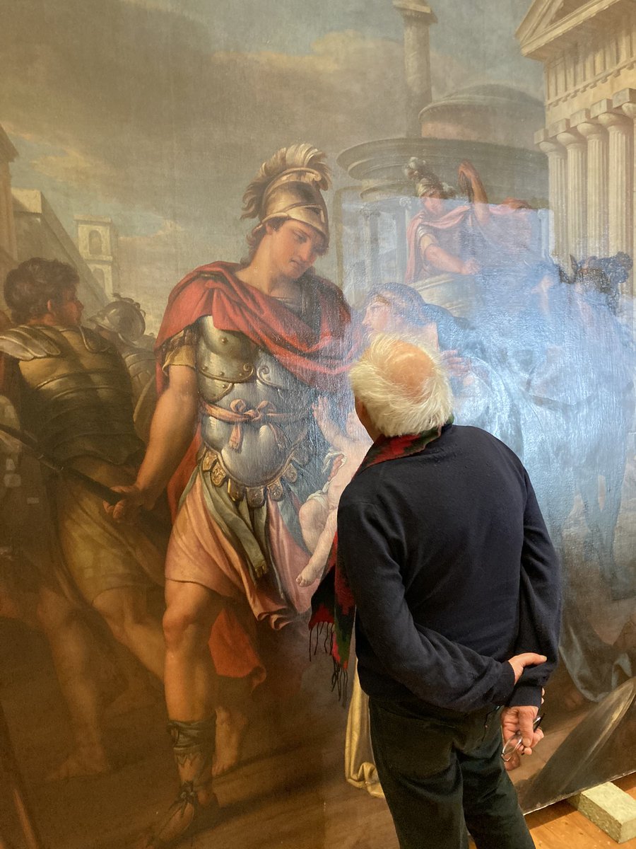 TAHG_Glasgow's tweet photo. Special day to have Matteo Rossi Doria with us @hunterian  as part of our @GettyFoundation #ConservingCanvas training project - as we discuss options for the structural treatment of Hectors Farewell to Andromache. https://t.co/vzF8fJGAYu