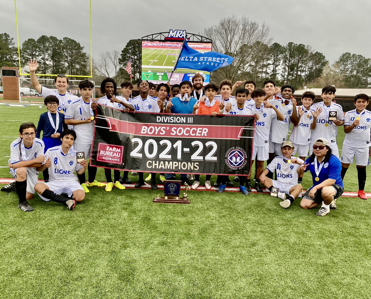 Congratulations to our 2022 MAIS Boys’ Soccer Division III Champions, the Delta Streets Academy Lions.  They defeated the Manchester Academy Mavericks 5-2 to take the title.  Two more matches remaining today (D. II at 4:00 pm &amp; D. I at 6:30 pm).  All matches are at MRA.
