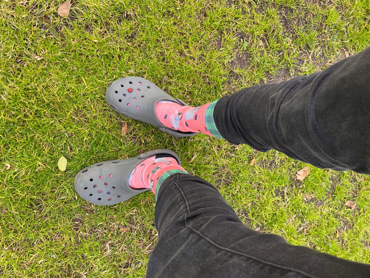 ddnJesus's tweet photo. So late on my #SGS game. The weekends are a lot. 😮💨 I call this one Crocs n’ Cades. My favorite backyard leisure wear. 🐞 🧦 ✨😄 #Hearties @CadeDortch #homeCadesocks https://t.co/lAvDGhvkk7
