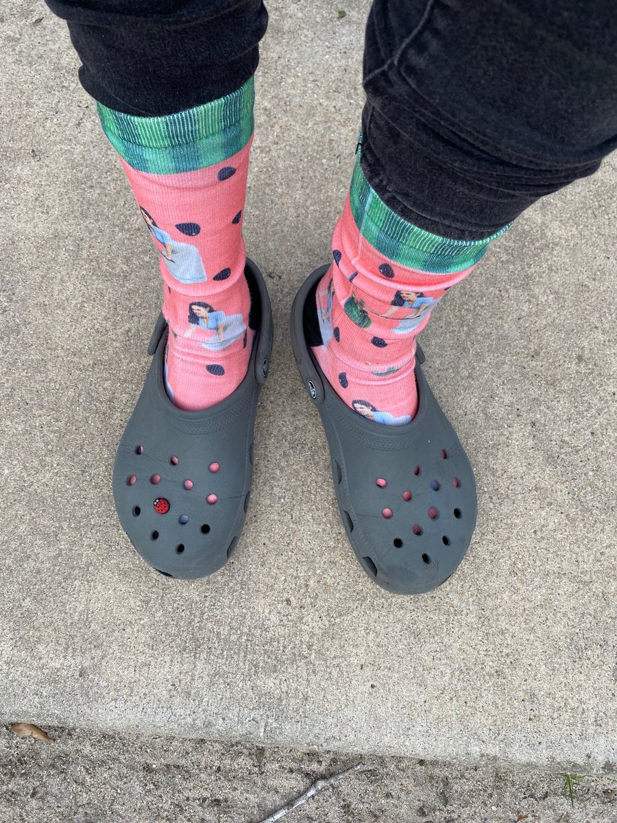 ddnJesus's tweet photo. So late on my #SGS game. The weekends are a lot. 😮💨 I call this one Crocs n’ Cades. My favorite backyard leisure wear. 🐞 🧦 ✨😄 #Hearties @CadeDortch #homeCadesocks https://t.co/lAvDGhvkk7