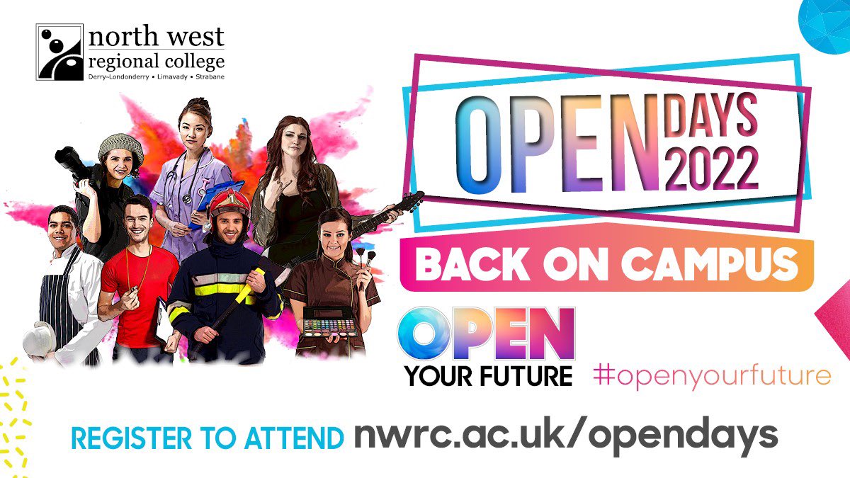 nwrclimavady's tweet photo. OPEN DAYS - WE'RE BACK!
The countdown has begun to our on-campus Open Days next week.
An invitation to experience your perfect next-step career move.
Register to attend & for more https://t.co/TaNR0WMUGl
#OpenYourFuture
RT https://t.co/OOamlNxQp1