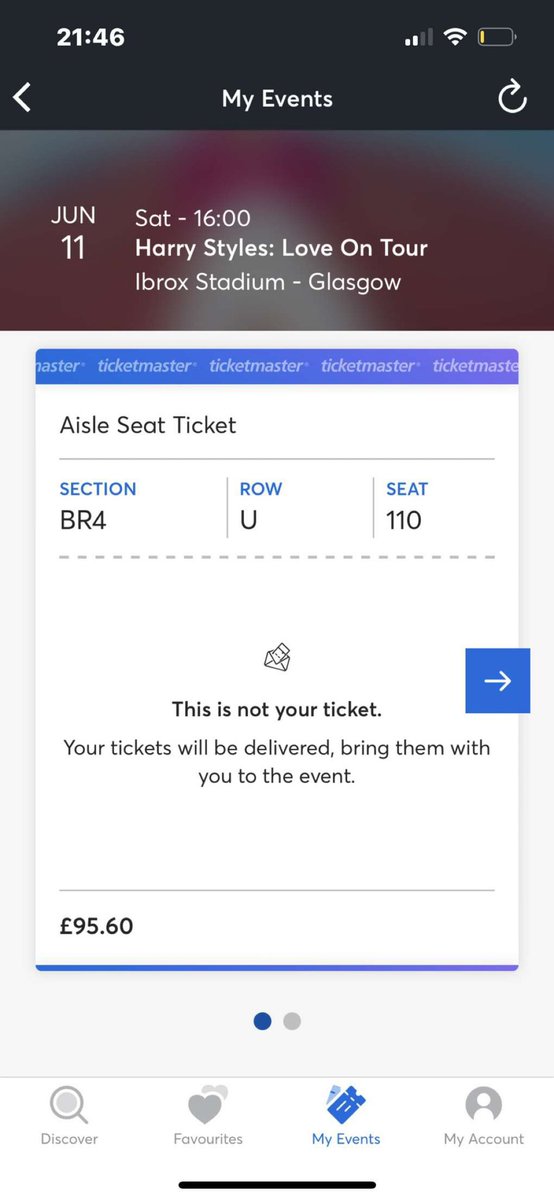 sophiemair4's tweet photo. selling two seated @Harry_Styles tickets for ibrox on june 11th, next to each other and aisle seats💖face value, dm me x https://t.co/j6wWk8CYEZ
