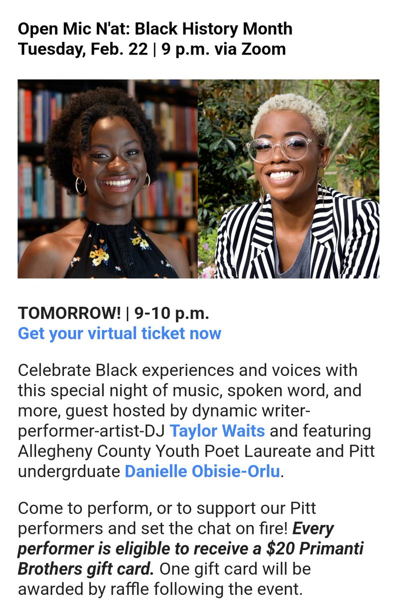 PANAF_Pitt's tweet photo. Check out this Open Mic Night held this week for Black History Month. Come read your poetry, sing, or just tune in to listen. https://t.co/Hs28oZrLcy