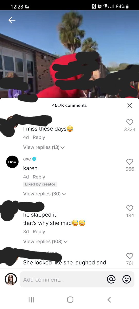 ScarletMoon0910's tweet photo. Can someone explain to me why whoever runs the social media accounts for @AXE thought it was good idea to call a girl a Karen on Tiktok because she yelled at the dude that smacked her ass. (I covered faces because these are high school students) https://t.co/flXcXNVjLf