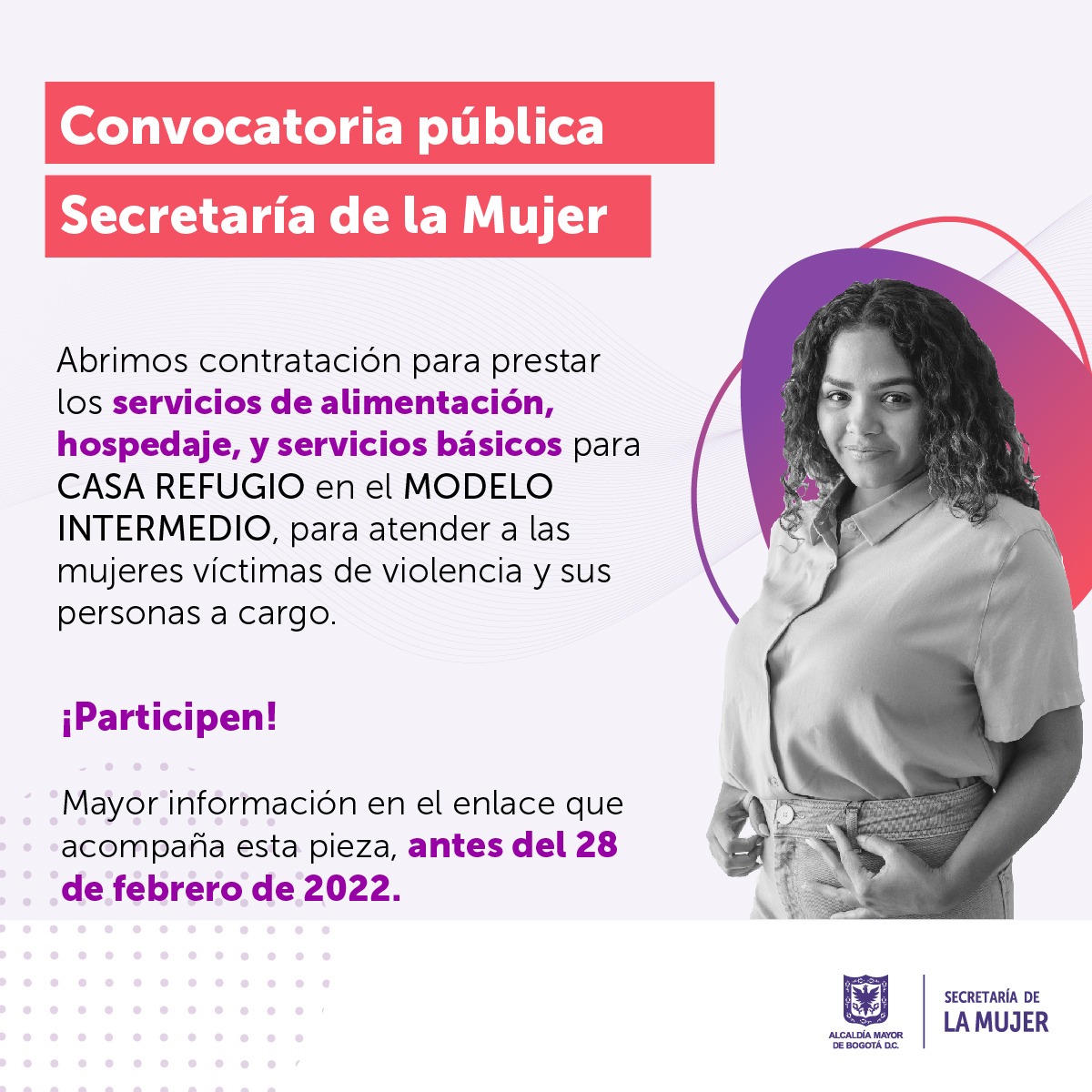 secredistmujer's tweet photo. 📢Invitamos a proveedores(as) a participar en el proceso de cotización para prestar los servicios de operación de modelo intermedio de las #CasasRefugio, en las que brindamos protección a mujeres víctimas de violencias en Bogotá.

Más información aquí 👉 https://t.co/d01zGzFcU9 https://t.co/Scwl7ua7PC
