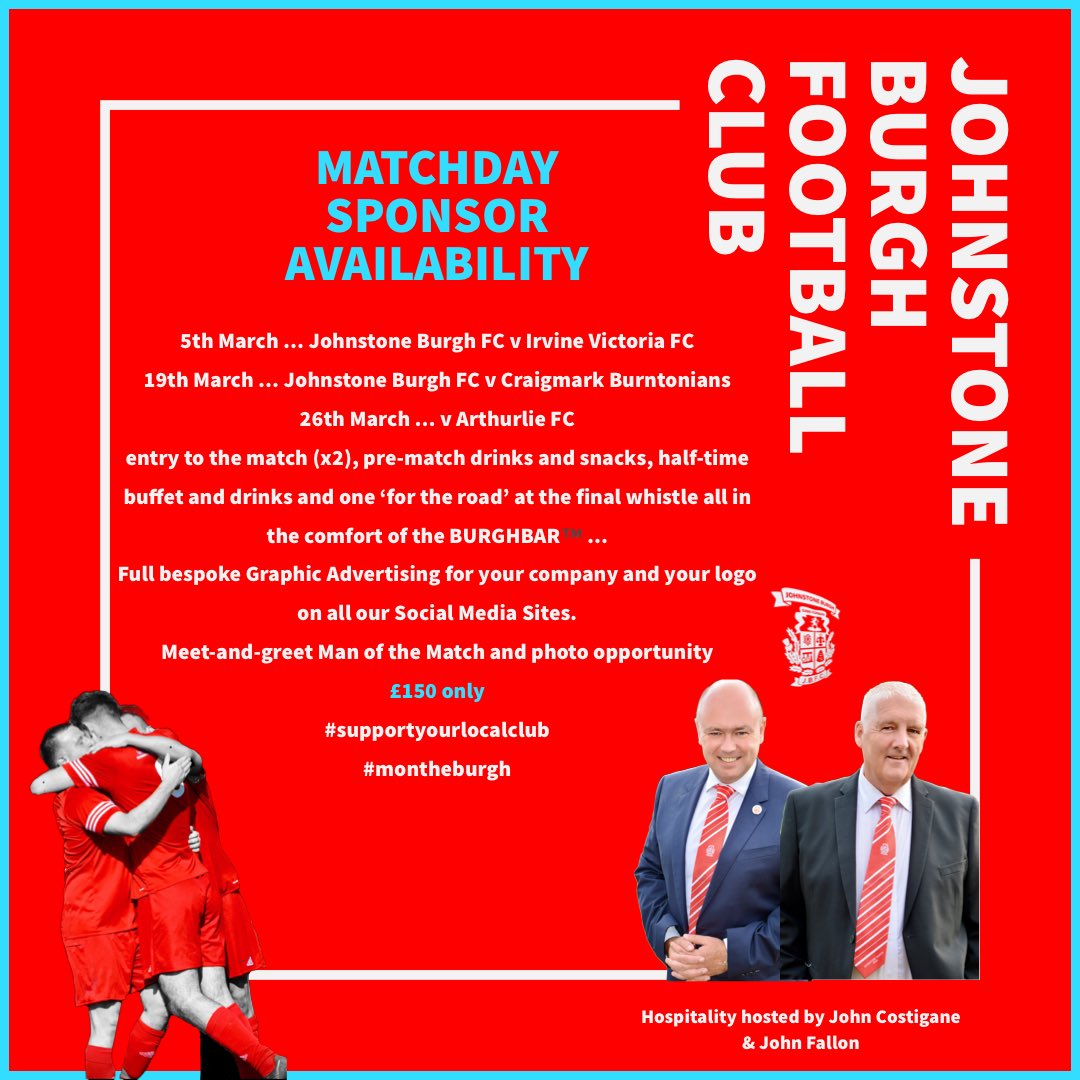 MATCHDAY SPONSOR AVAILABILITY 
... for our upcoming matches ...
 #supportyourlocalclub
 #montheburgh 🇦🇹