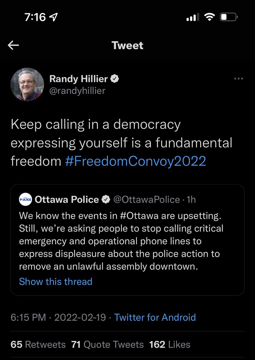 #ExpelRandyHillier
@fordnation @StevenDelDuca @AndreaHorwath @MikeSchreiner 
It's well-overdue time to expel Randy Hillier from the Ont Legislature. He should also be arrested for his involvement in the #OttawaSiege and encouraging ppl to tie up 911 lines. 
#ArrestRandyHillier