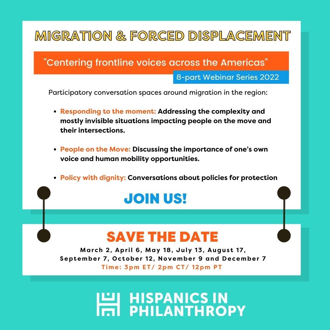 BeHIPGive's tweet photo. This year our MFD Program will be presenting an 8 part Webinar Series.

Sessions will center frontline voices across the Americas with updates, research, and calls to action. We encourage funders, advocates, partners, and allies to join us.
Stay tuned for more info!
#EventMonday https://t.co/4ZMMf3vlhF