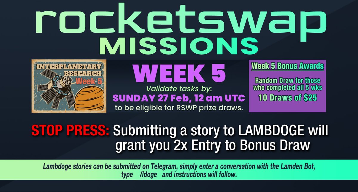 RSwapOfficial's tweet photo. You can still join wk5 missions by registering a lamden address on discord
https://t.co/qk6olQkEzD

Don't miss the bonus😉🥳
#contest #cryptocurrencies #Blockchain #Python https://t.co/Ag8Kbpx83i