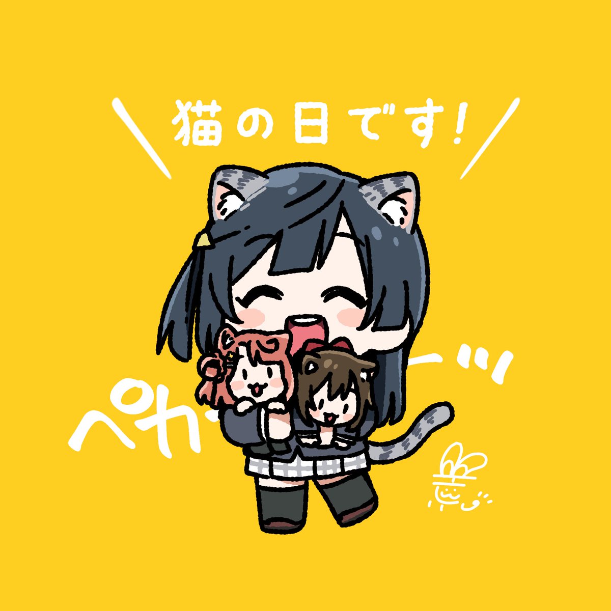 uehara ayumu ,yuuki setsuna (love live!) animal ears tail cat tail cat ears chibi black hair 3girls  illustration images