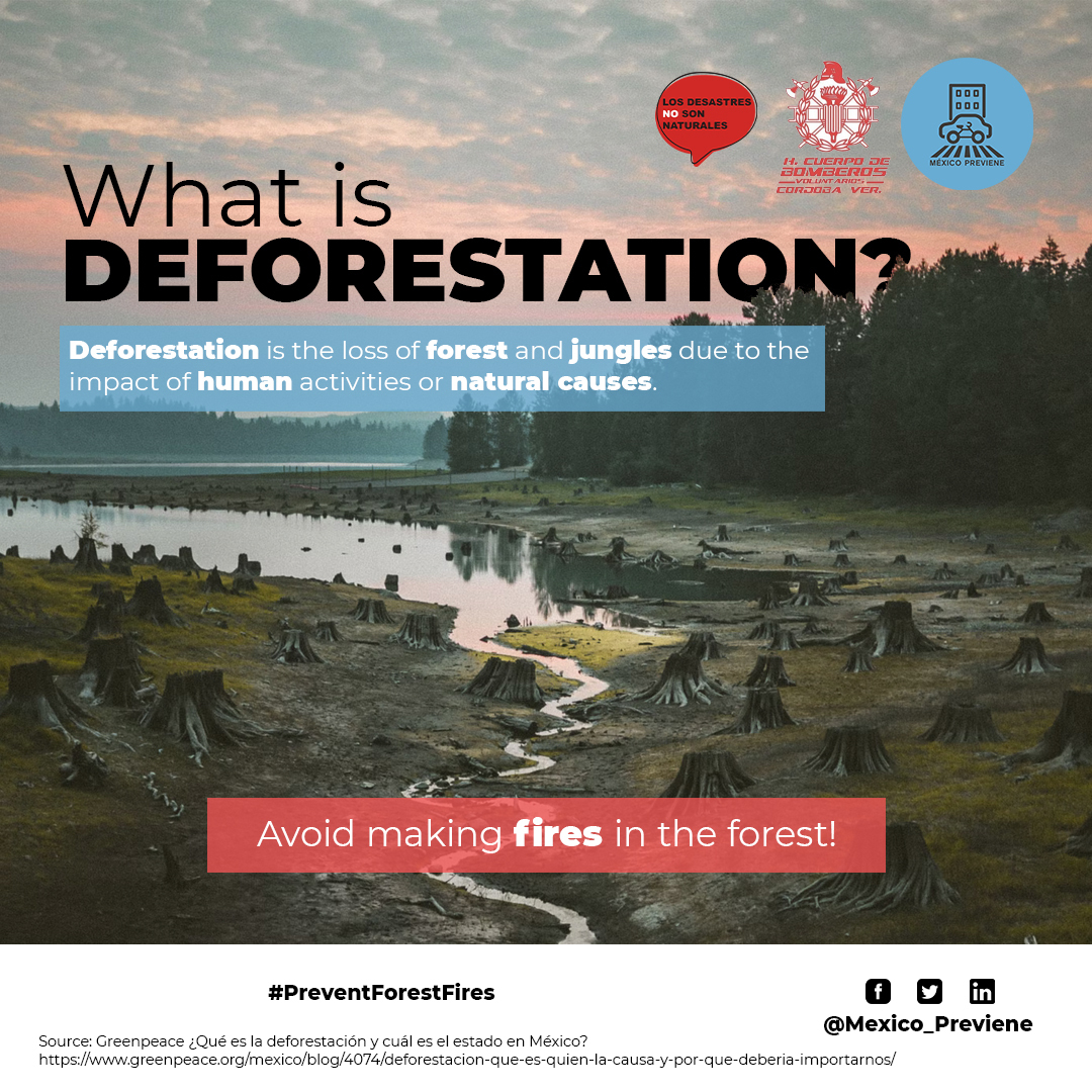 Mexico_Previene's tweet photo. Have you ever heard about the deforestation and how it contributes to forest fires? #NoNaturalDesasters #StopTheFire @DesatresNo https://t.co/X7cnFWby6H