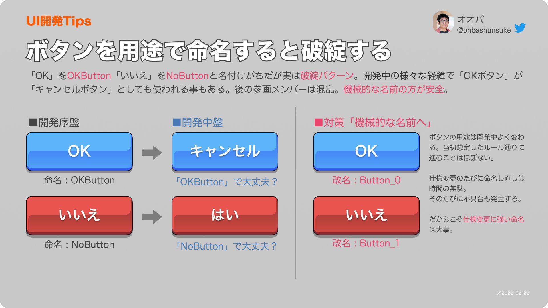 仕様変更に強い命名は大事だ ボタンを Okボタン や Noボタン と名付けていたらヤバいかも ゲーム開発に仕様変更はつき Itnews