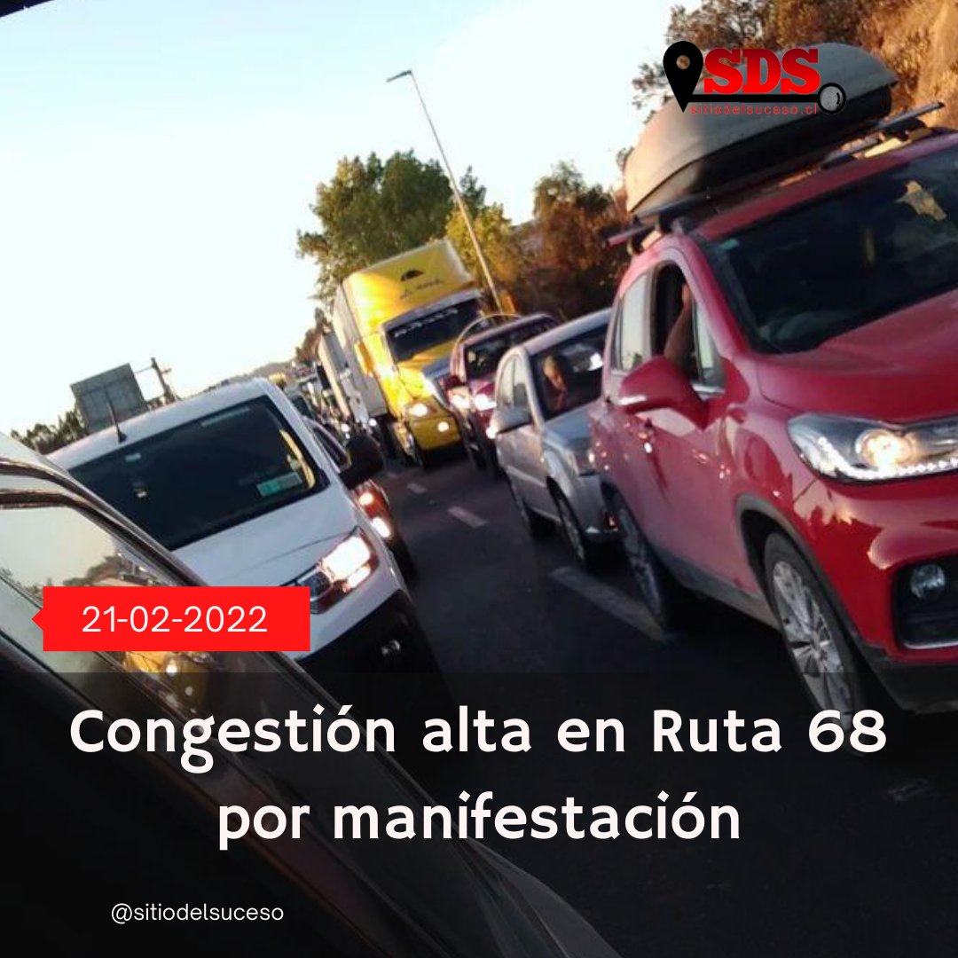 sitiodelsuceso's tweet photo. Congestión alta en Ruta 68, sector Placilla, en dirección a Valparaíso por manifestación de familias afectadas por toma de terreno. https://t.co/3s6wIww1nA