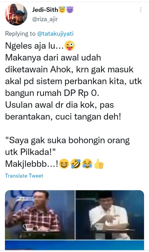 Dulu Ahok ngetawain Rumah DP0 krn tak masuk akal di sistem perbankan? Kini byk tuh pengembang swasta yg menawarkan skema rumah DP0. Yg namanya berhasil itu tak berarti Anies harus lakukan sdr program rumah DP0 semuanya. Menginspirasi byk org mengadopsi gagasan jg keberhasilan.