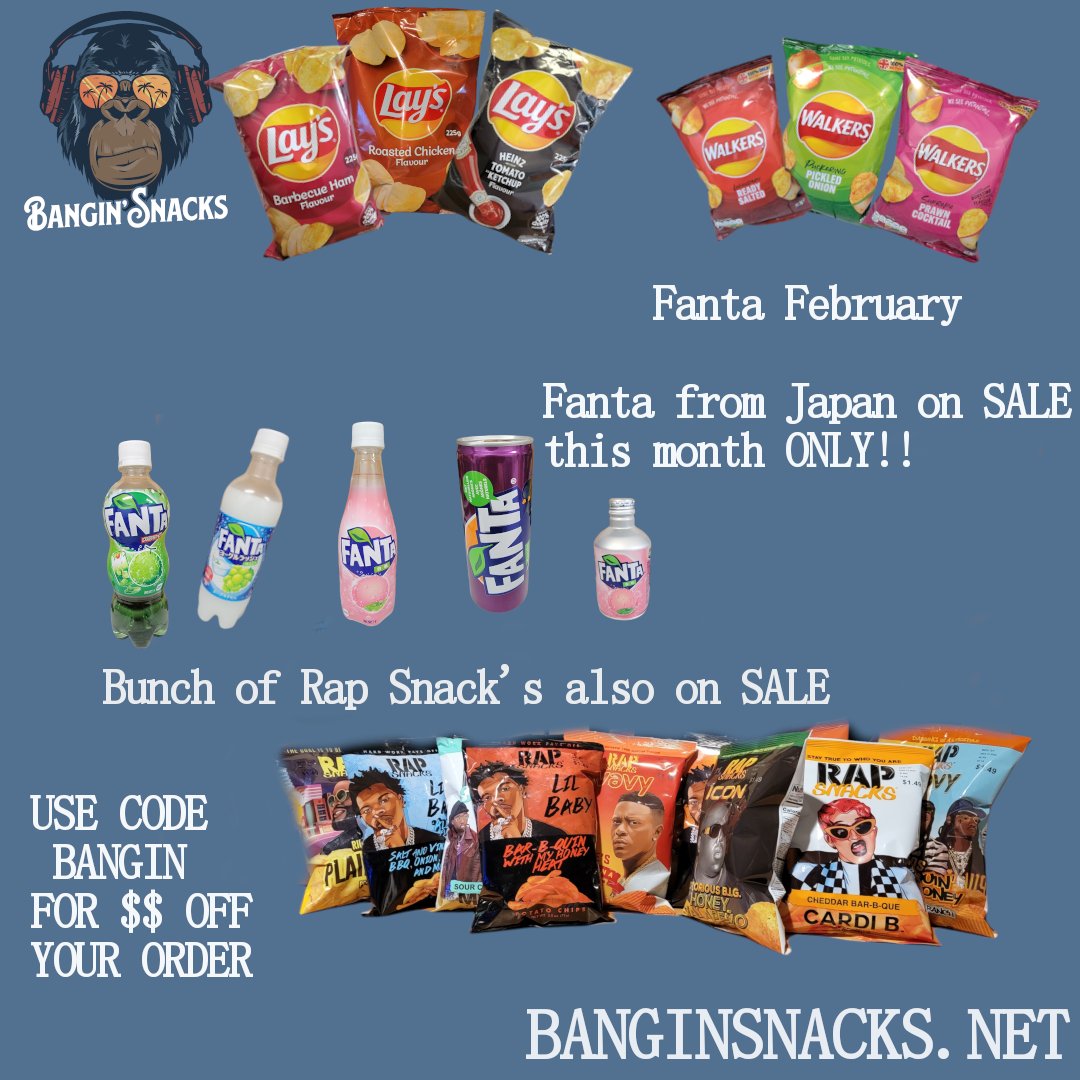 BanginSnacks's tweet photo. Flavors from the UK have arrived !!!! Including Pickled Onion, Prawn Cocktail and the popular Cheese and Onion flavor!! 
SHOP NOW !!! 

Rap Snacks are also on sale !!!
https://t.co/SqSkwiiXY1 
#exoticsnacks #Fanta #walkers #fantajapan #rapsnacks #dababy #migos #cardib #lilboosie https://t.co/2FYxT0T59O