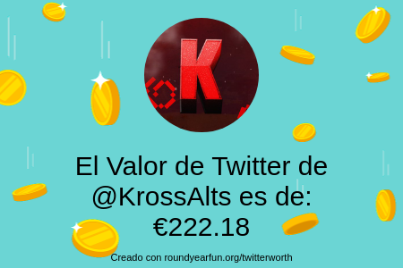 KrossAlts's tweet photo. Mi valor en Twitter es de: €222.18

Encuentra el tuyo(a) con https://t.co/levxYqQSgC

⠀ https://t.co/EgSaM6p0Ux