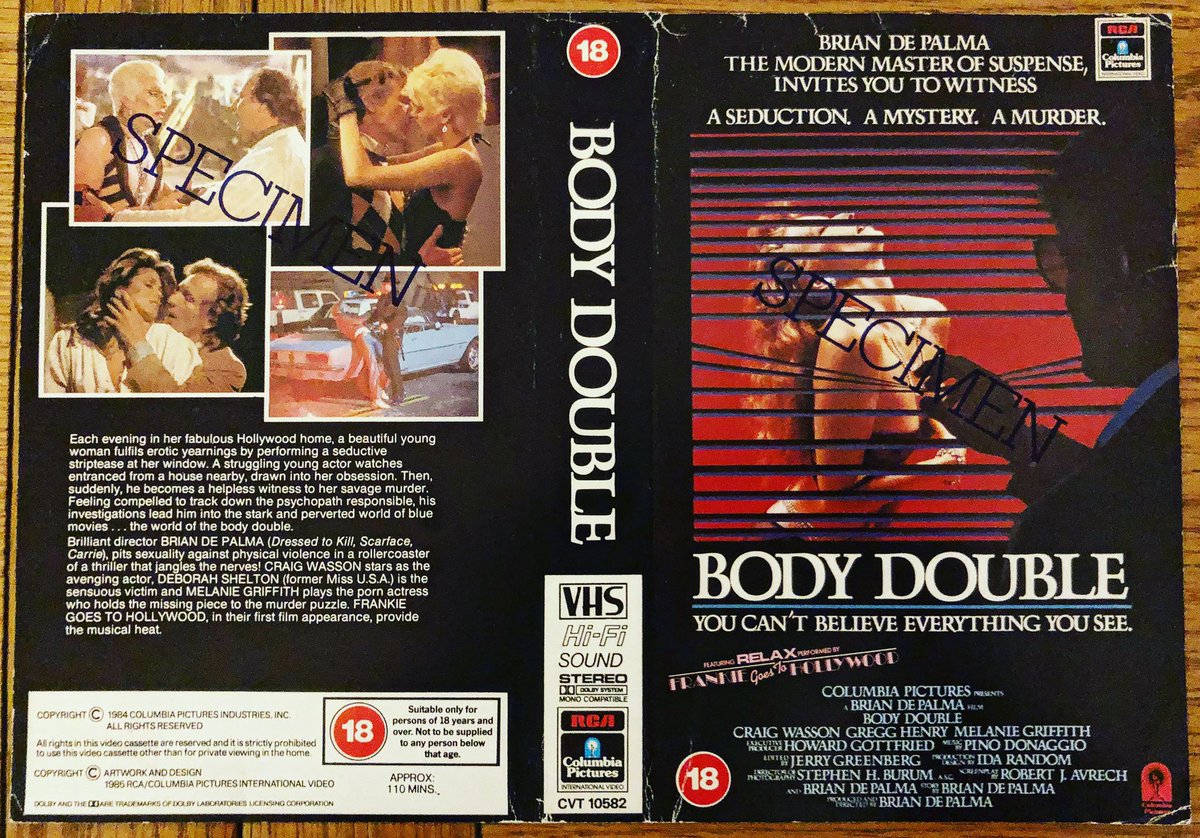 allington_keith's tweet photo. 1984 De Palma-Body Double. Great promo sleeve even it is lacking the marketing info on the back. Pre-BBFC cert - certificated 18, but not by the BBFC #80s #80sfilms #80movies #80smoviesarethebest #melaniegriffith #briandepalma #80sthriller https://t.co/XAN119HnK5