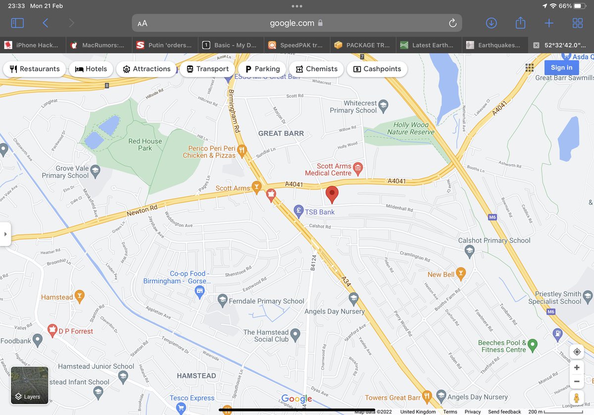 Danger0us_Dave's tweet photo. Map for 52.545°N 1.928° was location of this evening in great Barr, birmingham https://t.co/zfIVyd9l7P
