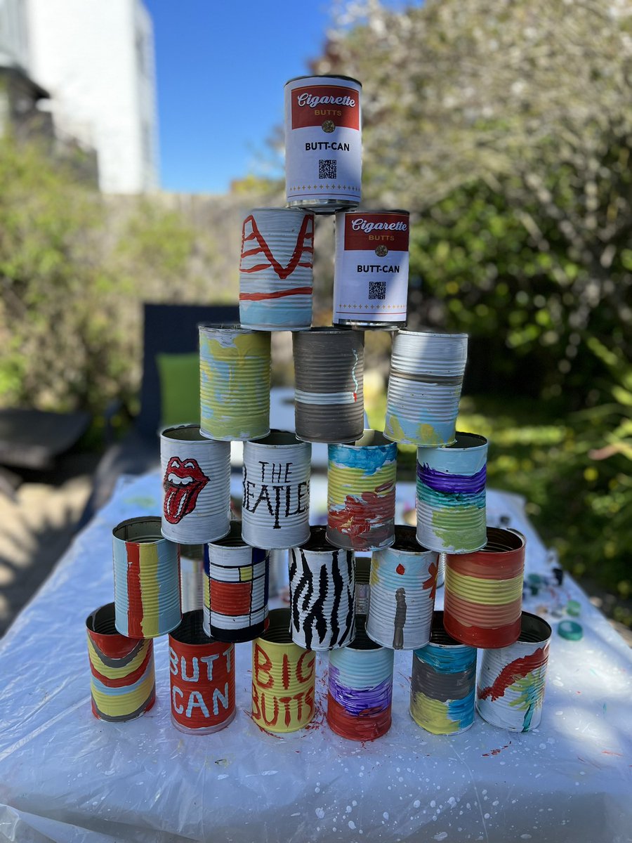 RefuseRefuseSF's tweet photo. Another gorgeous day, so naturally that means it’s time to make Butt-Cans.
Made a 21-can pyramid, including a pair to cast votes for the Best Band.
#keepsfclean #refuserefuse #buttcan https://t.co/T5hXED5yC8