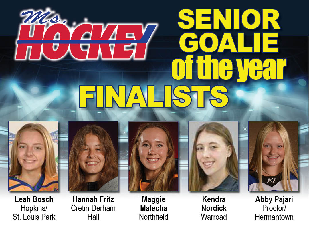 Five Senior Goalies will vie for the Senior Goalie of the Year Award this Sunday after the state tournament at the annual Ms. Hockey Banquet. 
These five goalies have a combined 1.80 GAA and .937 SV% percentage and have logged more than 6,259 minutes.
stateofhockey.com/news_article/s…
