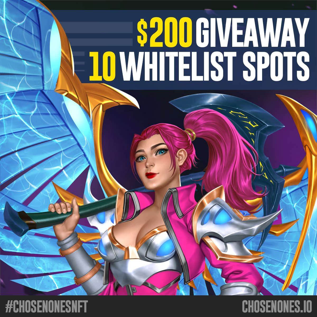Chosenonesnft's tweet photo. 10 More WL Spots and $200 up for grabs - 24 hour giveaway.  Two winners of $100 each!  😍

Like and rt
Follow @Chosenonesnft 
Join https://t.co/cdCb1J51jY

#chosenonesnft #nft #nftgiveaway https://t.co/AQJIAKvRwf