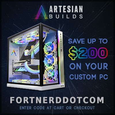 Excited to announce I'm now an <a href="/ArtesianBuilds/">Artesian Builds</a> ambassador! Artesian Builds is making custom gaming rigs and they build 'em live on Twitch!

But maybe you don't need a PC, just some upgrades to max your peformance? THEY GOT 'EM. Use FortNerdDotCom at checkout for a sweet discount