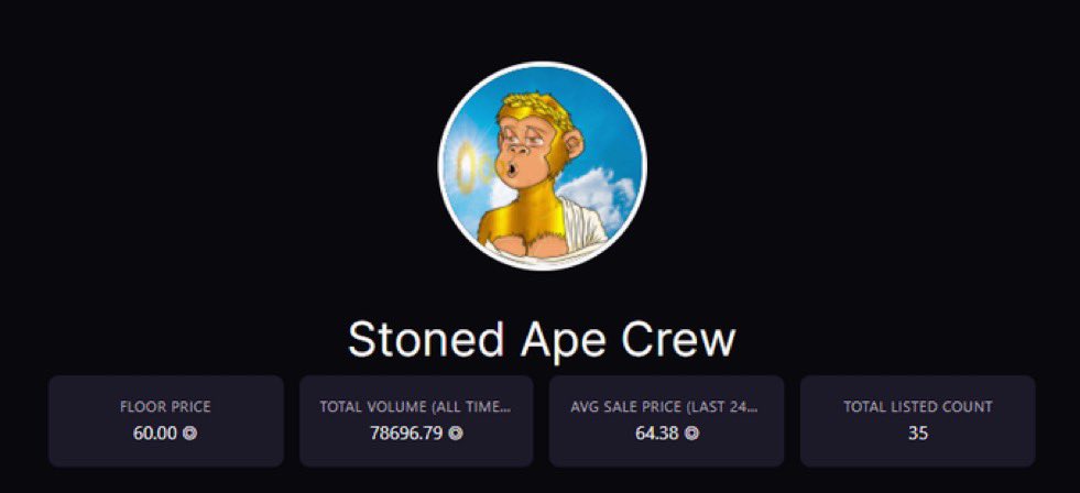 StonedApeCrew's tweet photo. Down from 100 to 35 SAC listed in one day, the last ones on the market. Lowest listed ever. 

Are we ready to make this push to 100? 👀

To celebrate this moment show us your OG Apes on Twitter with #SAC 🔥 https://t.co/bbUaR3tl85