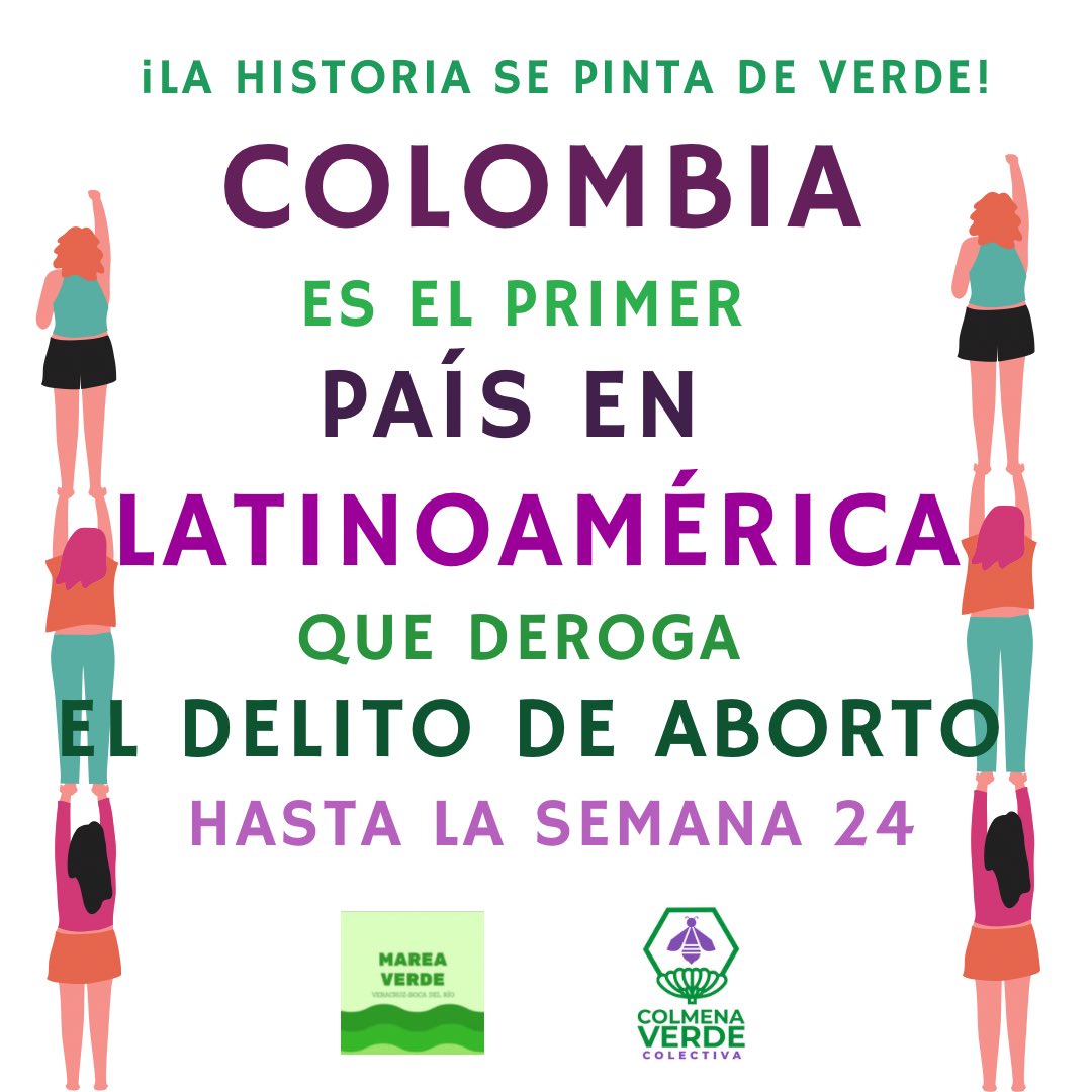 MareaVerdeVerBR's tweet photo. La historia se pinta de verde y la marea va inundando todo, #Colombia es el primer país de #Latinoamerica que elimina el delito de #aborto hasta la semana 24, garantizando la autonomía reproductiva 💚💚💚💚💚
¡Vamos por toda Latinoamérica! https://t.co/dJhGndnYWD