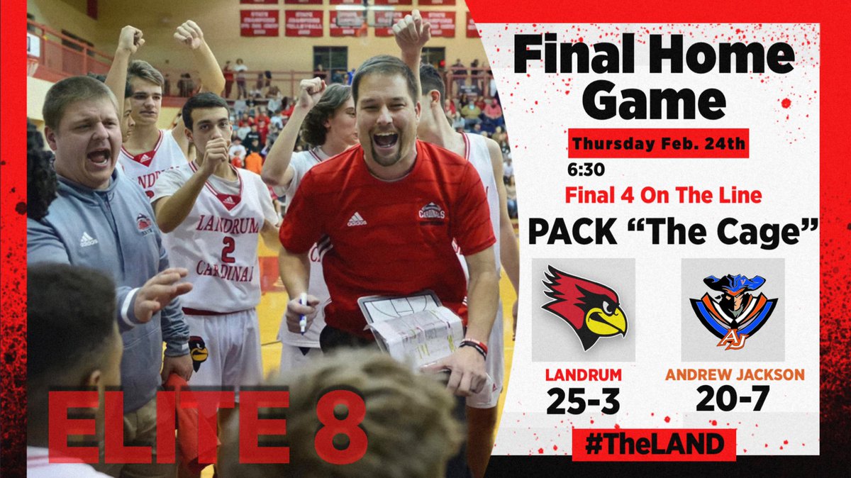 LandrumHoops's tweet photo. Last HOME game of the season with a chance to advance to the FINAL 4. Lets make this the most attended game EVER! @theflockLHS1 lets Rock……….  Do it LANDRUM SHOW us what you got! The LAND https://t.co/gpzF9JQzpV