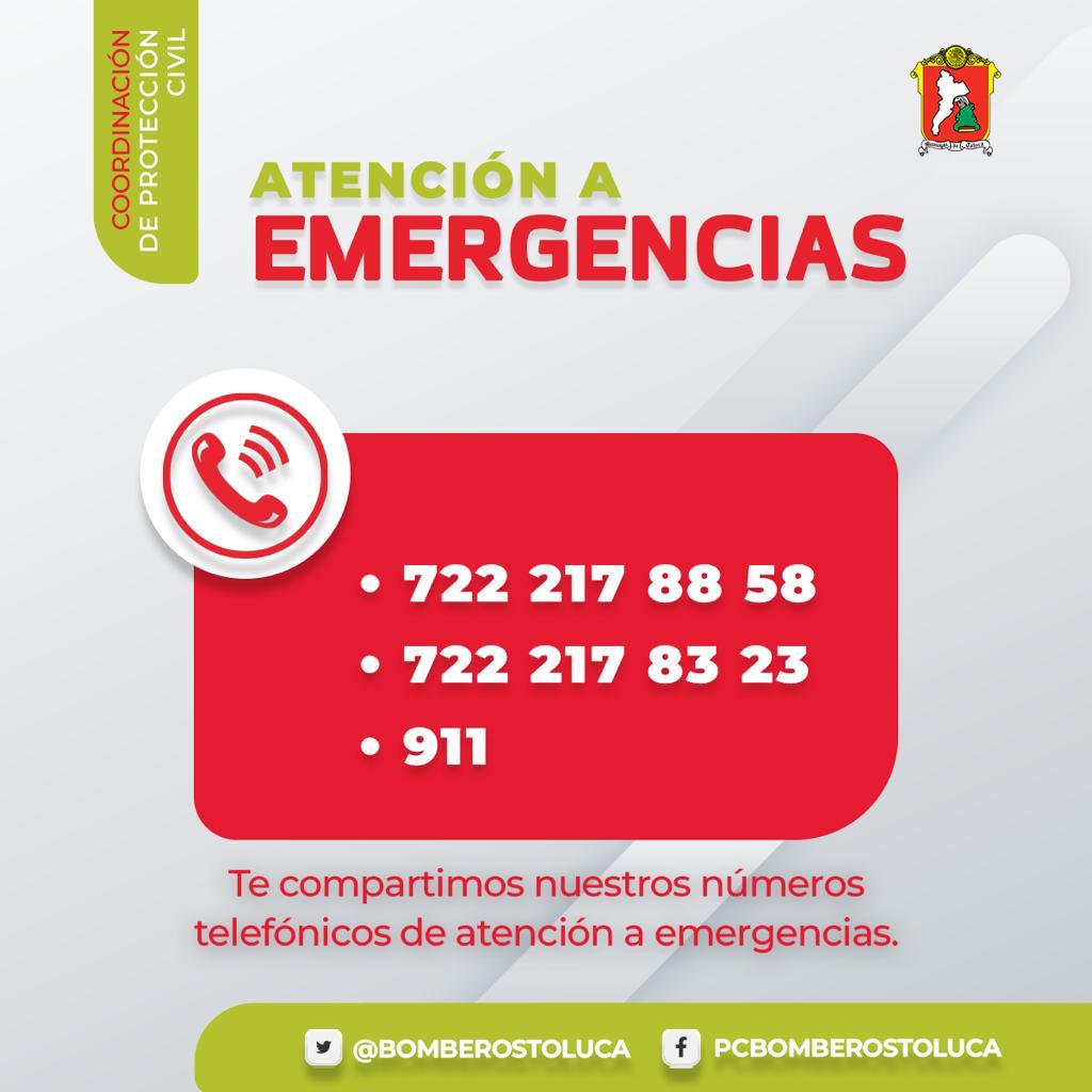 bomberostoluca's tweet photo. Te compartimos nuestros números telefónicos de atención a emergencias.☎️ https://t.co/qLGmanELAP