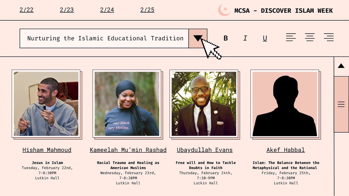 Discover Islam Week 2022 is finally here!! This year’s topic is Nurturing the Islamic Educational Tradition with amazing 4 guest speakers. Hope you all can make it :) iA