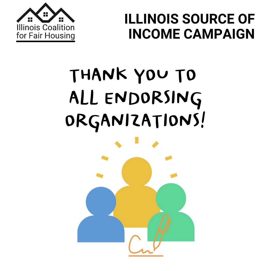 CAFHA's tweet image. There are over 160 organizations who have endorsed the Illinois Coalition for Fair Housing #SourceofIncome Campaign. We’ll be shouting them out this week. Let’s #PassHB2775 to expand #housingopportunities for all the people of Illinois.