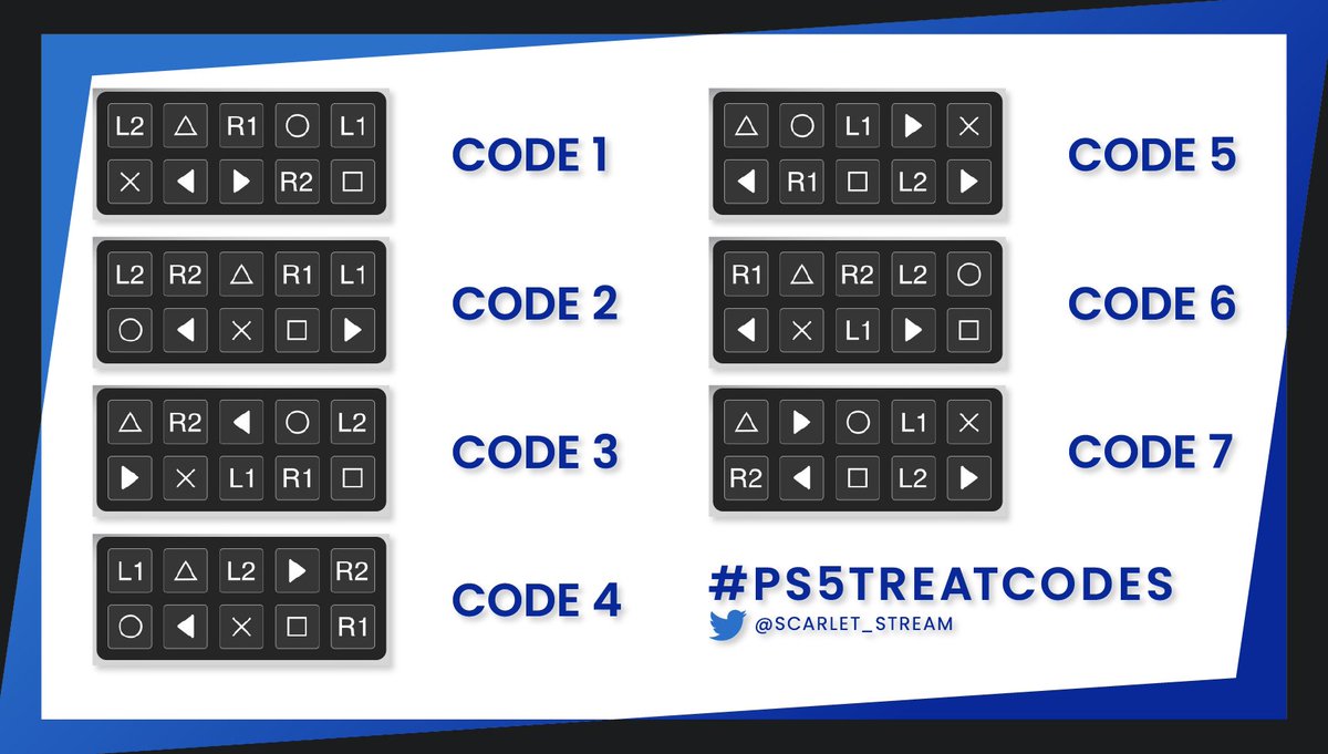 crkjelstrom's tweet photo. ✨ #PS5TREATCODES Codes 1, 2, 3, 4, 5, 6, 7, 8, 9, 10 &amp; 13 ✨

Curious what the codes are for? Enter them into the @PlayStation Treat Codes page for your chance to win 1 of 126 PlayStation 5 Disc consoles! 

https://t.co/efGpi44WwE https://t.co/sb5Uj1kHiU