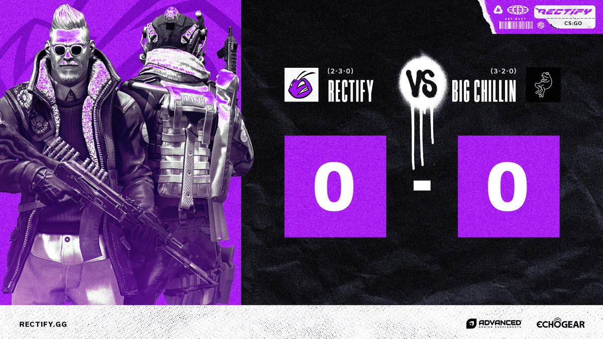 RectifyEsports's tweet image. It's another #RectifyCSGO game night! 

The boys go up against 'Big Chillin' we look to make it 3 wins on the season! 

Let's GO! 

@Waddill_ 
@DJF_cs 
@GrizzCS 
@mesamiduckCS 
@uwunou 

#GetRect